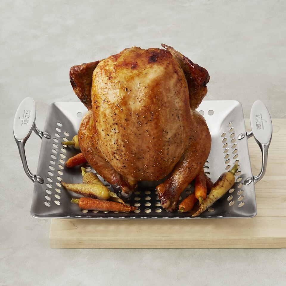 AllClad Stainless Steel Outdoor Chicken Roasting Pan Williams Sonoma